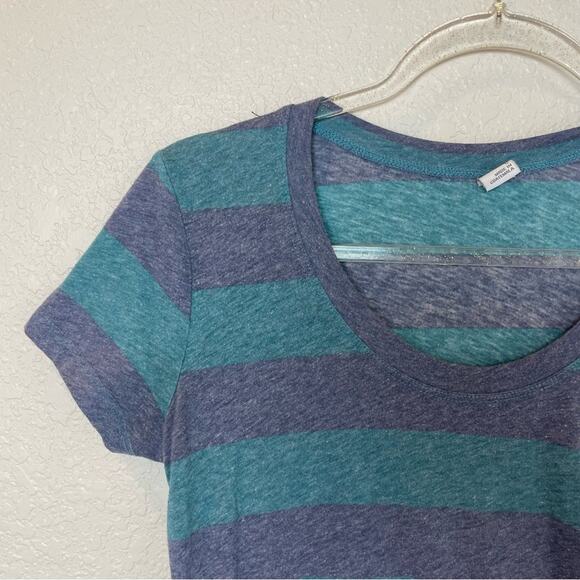 KIRRA Wide Striped Blue Scoopneck Tee - Vintage Feel - Size L - Picture 3 of 6